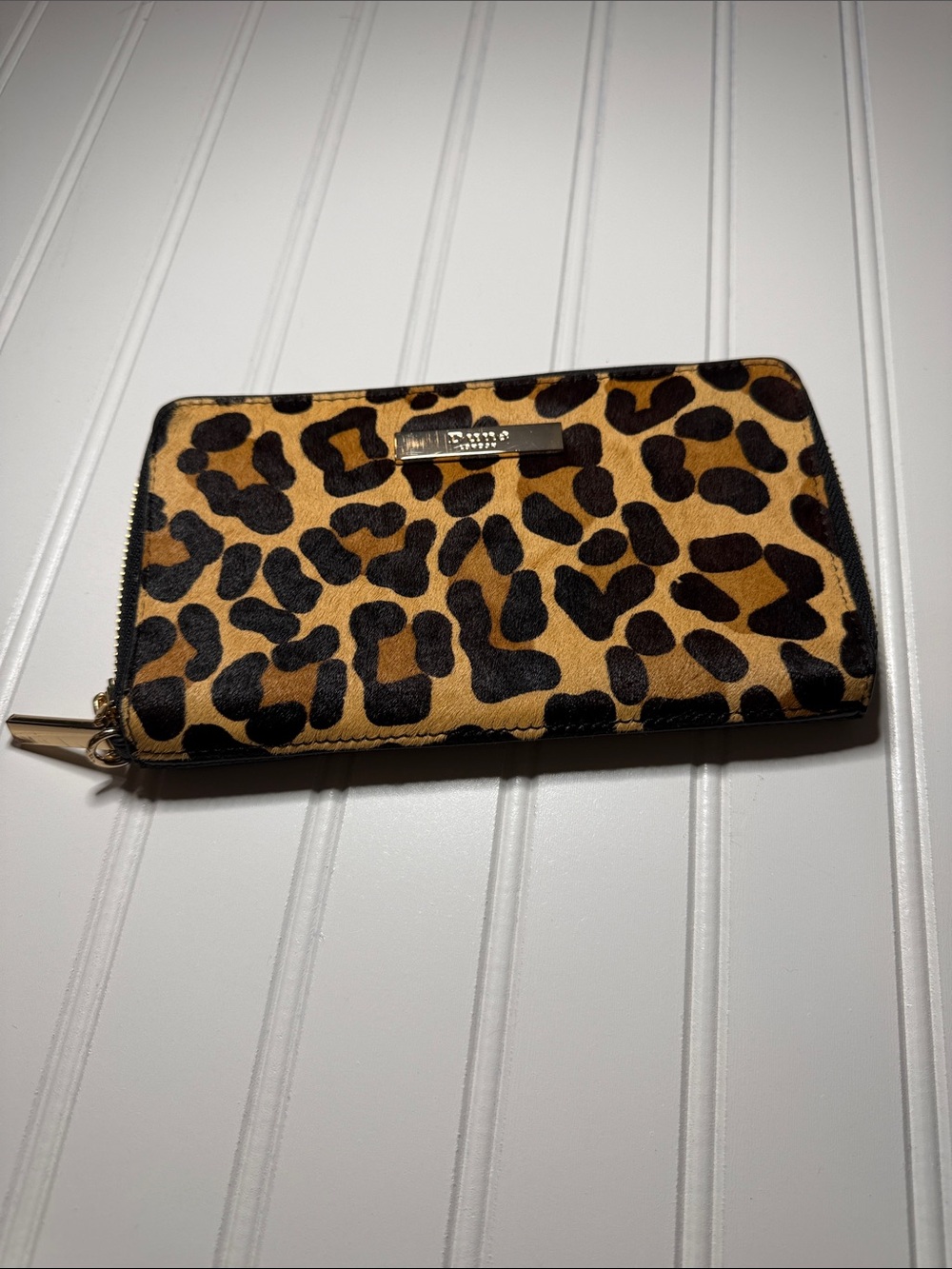 Dune Leather Leopard Zip wallet EUC